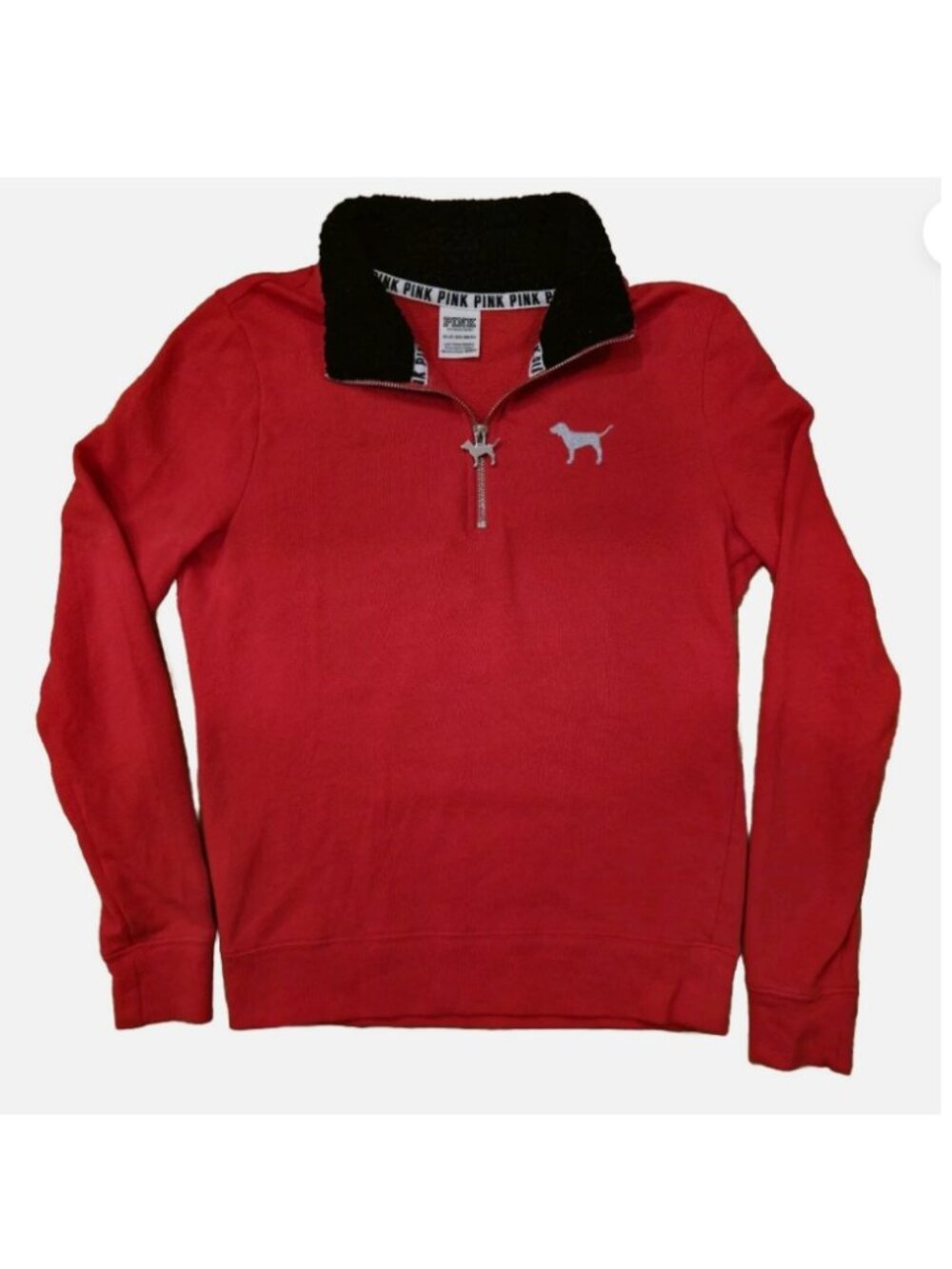 Y2K VTG Victoria’s Secret PINK 1/4 Zip Red Sweatshirt Size XS Dog Logo